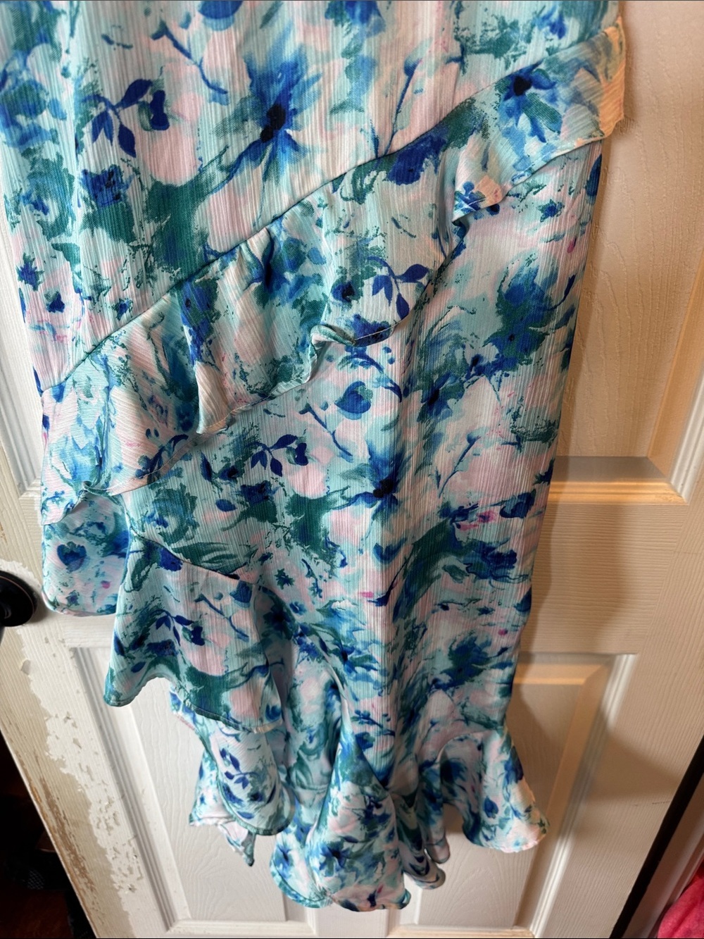 Floral Blue & White Ruffle High-Low Dress - Picture 4 of 6
